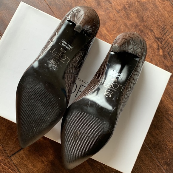 LOFT Laurie Black/Brown Pointy-Toe Croc Embossed Leather Pump Heels Size 6.5 - Picture 10 of 16